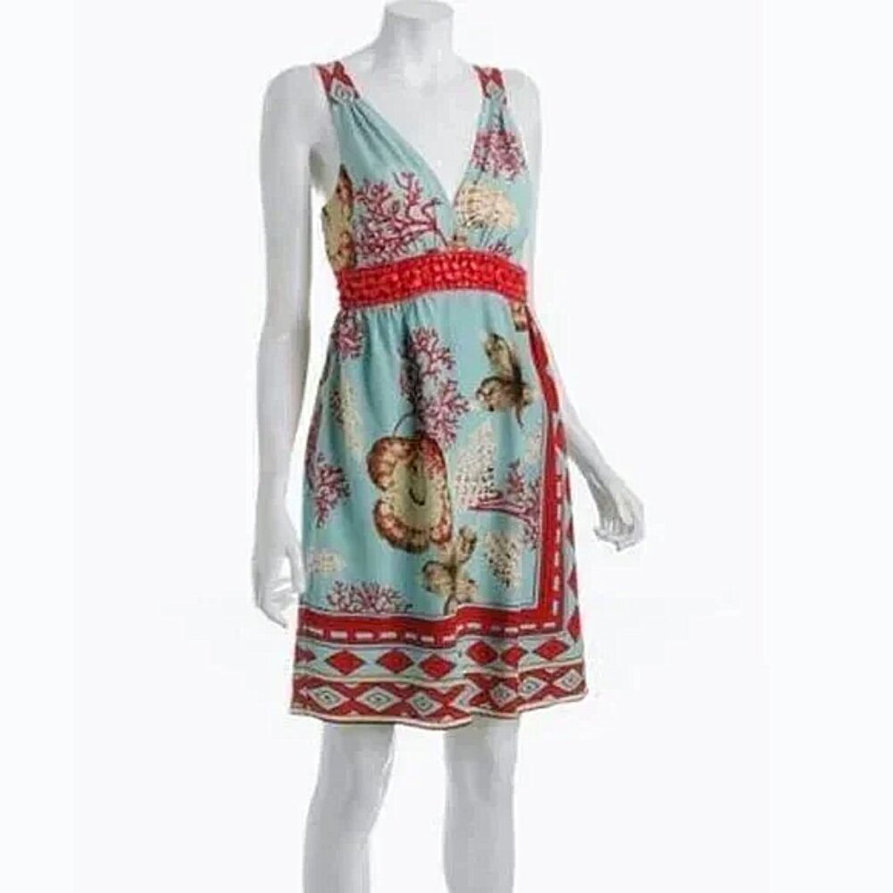 Single Silk silk beaded coral print dress